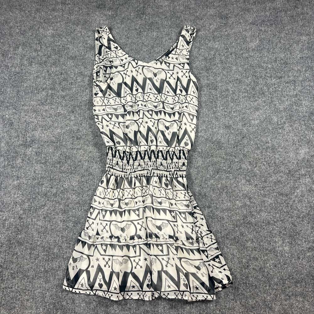 Divided by H&M Skater Dress Girls 4 Black White Aztec Smocked Waist Round Neck‎
